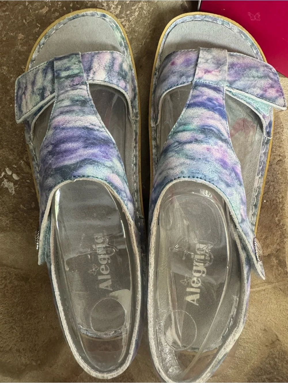 Alegria Kendra Iridescent Purple Blue Silver watercolor Tie-Dye Platform Sandal